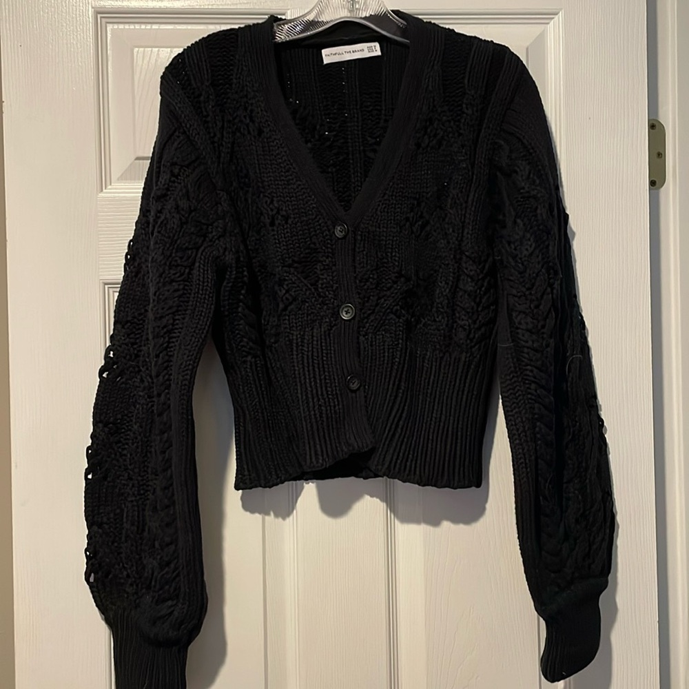 Faithful The Brand black chunky cable knit cardigan, M